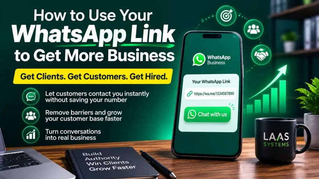 How to Use Your WhatsApp Link to Get More Business Executive social media banner for John Ajiboye and ASK JOFA Digital displaying the guide title How to Use Your WhatsApp Link to Get More Business (GET CLIENTSâ„¢) alongside organic pipeline acquisition diagrams.