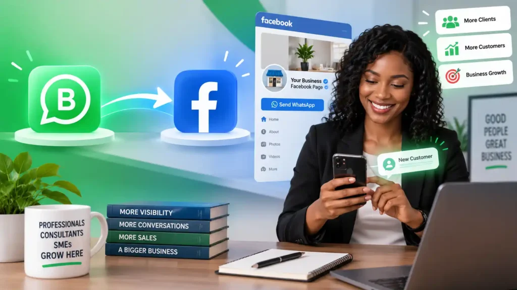 How to Connect WhatsApp Business to Facebook Page Step by Step ▪ GET CUSTOMERS WhatsApp Business connected to Facebook Page to turn visitors into customers